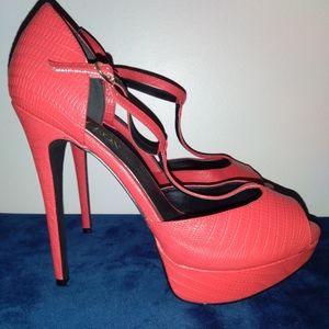 Paper Fox fire red platform heels